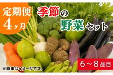 定期便 4回 季節 お楽しみ 野菜 詰め合わせ セット 6～8種 緑新鮮市 キャベツ 人参 にんじん きゅうり じゃがいも なす ほうれん草 小松菜 ピーマン かぼちゃ 白菜 大根 さつまいも 玉ねぎ たまねぎ ブロッコリー トマト オクラ レモン ネギ  生姜 栗 愛媛県 愛南町