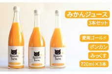 果汁100％ みかんジュース 3種セット 720ml×3本 愛南ゴールド ポンカン ミックス みかん 蜜柑 河内晩柑 果物 柑橘 フルーツ ゼリー ジュース 果汁 愛媛 愛南町 はなき農園