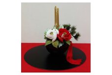 【迎春花飾り】紅白つばき　トレー・赤クロス付き　らんまん 花 雑貨 造花 インテリア お祝い ギフト 贈答 人気 送料無料 高知市 【花工房美呂】 [ATCO008]