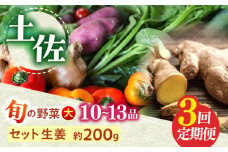 【3回定期便】土佐の太陽をいっぱいに浴びた旬の野菜と生姜約200gのセット「大」 (3回配送)【土佐野菜】 [ATBA014]