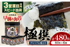 【3営業日以内出荷！】有明海産極撰プレミアム味のり 合計 480枚 (80枚×6個) / のり 海苔 味のり 味海苔 nori 有明海産 有明海 高知海苔 高知 四国 高知市 高知県 すぐ届く スピード発送 早摘み 早摘み海苔 【株式会社かね岩海苔】[ATAN001]