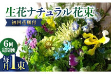 【6回定期便】生花ナチュラル花束 ブーケ初回花瓶付 【株式会社tomoni】 [ATCG019]