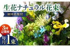 【3回定期便】生花ナチュラル花束 ブーケ初回花瓶付 【株式会社tomoni】 [ATCG020]
