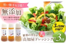 【3回定期便】素材力 高知屋 無添加ドレッシング3本セット (人参、焼き玉ねぎ、ごまとごぼう) 【株式会社 四国健商】 [ATAF125] 国産 野菜 ドレッシング 万能ドレッシング 調味料 料理 タレ 和風 洋風 万能調味料