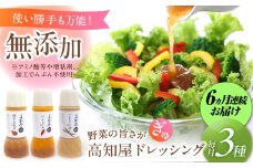 【6回定期便】素材力 高知屋 無添加ドレッシング3本セット (人参、焼き玉ねぎ、ごまとごぼう)  【株式会社 四国健商】 [ATAF126] 国産 野菜 ドレッシング 万能ドレッシング 調味料 料理 タレ 和風 洋風 万能調味料
