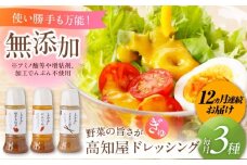 【12回定期便】素材力 高知屋 無添加ドレッシング3本セット (人参、焼き玉ねぎ、ごまとごぼう) 【株式会社 四国健商】 [ATAF127] 国産 野菜 ドレッシング 万能ドレッシング 調味料 料理 タレ 和風 洋風 万能調味料