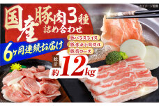 【6回定期便】お肉の定期便 国産 豚肉 詰め合わせ セット (6ヵ月) 総計約12kg バラ スライス 切り落とし 小間切れ 【(有)山重食肉】 [ATAP103]