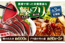 【3回定期便】規格外カツオたたき 約600g＋ブリ漬け丼の素 約80g×5パック 【興洋フリーズ株式会社】 [ATBX122]