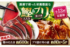 【12回定期便】規格外カツオたたき 約600g＋ブリ漬け丼の素 約80g×5パック 【興洋フリーズ株式会社】 [ATBX124]