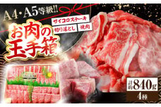 高知から美味しいお肉の玉手箱! 化粧箱入り 総計約840g 牛肉 ステーキ 焼肉 切り落とし 国産 A4 A5 【(有)山重食肉】 [ATAP020]