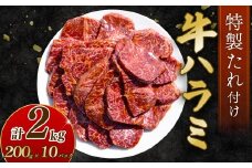 自家製 牛ハラミ たれ漬け 200g×10パック 計2kg 訳あり 数量限定 牛肉 焼肉 焼き肉 BBQ バーベキュー ハラミ肉 タレ漬けハラミ 小分け 【(有)山重食肉】（室戸海洋深層水塩使用）																																																							