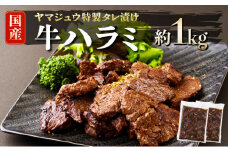 ヤマジュウの特製タレ漬け！牛ハラミ肉１ｋｇ