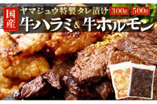 ヤマジュウの特選タレ漬け！牛ハラミ肉５００g＆国産牛ホルモン３００ｇ