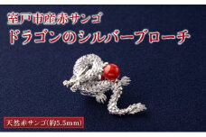 室戸市産赤サンゴ ドラゴンのシルバーブローチ