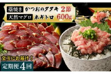 【交互定期便 / ４ヶ月連続】 土佐流藁焼きかつおのたたき２節と高豊丸ネギトロ６００ｇ 魚介類 海産物 カツオ 鰹 わら焼き 高知 海鮮 冷凍 家庭用 訳あり 不揃い 規格外 連続 ４回 小分け 個包装 まぐろ マグロ 鮪 交互 頒布会