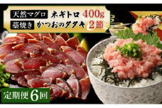 【定期便 / ６ヶ月連続】 土佐流藁焼きかつおのたたき２節と高豊丸ネギトロ４００ｇセット 魚介類 海産物 カツオ 鰹 わら焼き 高知 海鮮 冷凍 家庭用 訳あり 不揃い 規格外 連続 ６回 小分け 個包装 まぐろ マグロ 鮪 お手軽 頒布会