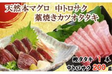 天然本マグロ 中トロ と わら焼き かつおタタキ セット 刺身パック 天然マグロ まぐろ 天然 本鮪 鮪 鰹 かつおのたたき 藁焼き わらやき 海鮮 刺身 お刺身用 高知 室戸 冷凍 瞬間冷凍 小分け 便利 室戸 高知