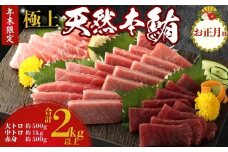 【 年末配送 限定 】 お正月用 極上 天然 本鮪 2kgセット（高） | 刺身 お刺し身 さしみ 柵 マグロ 鮪 ちらし寿司 手巻き寿司 おかず 大トロ 中トロ 赤身 海鮮丼 マグロ丼 マグロ漬け丼 魚介類 おせち 真空パック 正月 新年 新春 高知県 室戸市