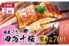【通常用】【2回定期便】極上国産うなぎ四万十桜　蒲焼き約140g✕5尾|うなぎ 鰻 蒲焼き 定期便 国産 四万十鰻 白焼き 調理済み タレ付き 頒布会 ギフト（お歳暮/お正月）高級 お取り寄せ グルメ 食べ比べ 冷凍