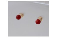 A-57　高知県産血赤珊瑚丸玉ピアス　K18