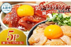 訳あり 海鮮漬け丼 セット タイ3P・マグロ2P 計5パック 漬け丼 漬け 魚 海鮮 海鮮丼 醤油漬け 訳アリ わけあり 不揃い 規格外 人気 白身魚 鯛 鮪 まぐろ 食べ比べ 魚 冷凍 食品 保存食 小分け 一人暮らし 簡単 時短 鯛めし 惣菜 高知