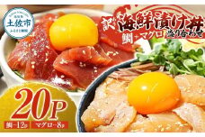 訳あり海鮮漬け丼（タイ12P・マグロ8P）セット 漬け丼 漬け 鯛 鮪 マグロ 赤身 食べ比べ 海鮮 魚 冷凍 食品 保存食 小分け 高知 土佐 海鮮丼 漬け丼 ぶっかけ お茶漬け 鯛めし 惣菜 そうざい 訳アリ わけあり 不揃い 規格外 故郷納税 返礼品