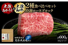 土佐あかうし＆土佐和牛2種食べ比べ 特選ロースブロック300g 計2P 田野屋銀象完全天日塩2P付 牛肉 肉 お肉 和牛 国産 牛 赤身 ヒレ カルビ ロース ブロック サーロイン 熟成肉