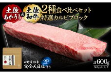 土佐あかうし＆土佐和牛2種食べ比べ 特選カルビブロック300g 計2P 田野屋銀象完全天日塩2P付 牛肉 肉 お肉 和牛 国産 牛 赤身 ヒレ カルビ ロース ブロック サーロイン 熟成肉