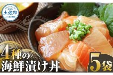 4種の海鮮漬け丼 5袋セット 110ｇ 110グラム 漬け丼 お茶漬け 醤油 真鯛 タイ かんぱち カンパチ キハダマグロ マグロ サーモン おつまみ 惣菜 魚 魚介類 海鮮 新鮮 高鮮度