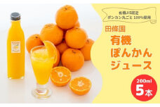 ぽんかん ジュース 200ml×5本 常温 田條園 須崎 ( 柑橘 みかん ミカン 有機 果汁 飲料 ポンカン 防腐剤 添加物 不使用 ) TJ009