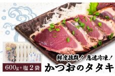【急速冷凍】鮮度抜群！かつおのタタキ100g 6枚セットと塩2袋 鰹 タタキ かつお 塩 海鮮 魚介 瞬間冷凍 高知県 須崎市