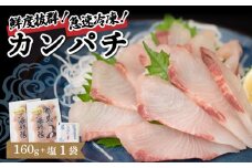 【急速冷凍】 鮮度抜群！カンパチ80g 2枚セットと塩1袋 NS023 勘八 環八 かんぱち カンパチ 塩 海鮮 魚介 瞬間 冷凍 高知県 須崎市