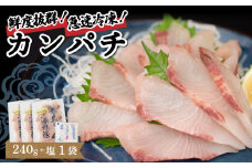【急速冷凍】 鮮度抜群！カンパチ80g 3枚セットと塩1袋 NS024 勘八 環八 かんぱち カンパチ 塩 海鮮 魚介 瞬間 冷凍 高知県 須崎市