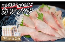 【急速冷凍】 鮮度抜群！カンパチ80g 4枚セットと塩2袋 NS025 勘八 環八 かんぱち カンパチ 塩 海鮮 魚介 瞬間 冷凍 高知県 須崎市
