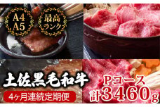 【4回定期便】土佐黒毛和牛 食べ比べ 3460g (計3kg以上) | Pコース 厳選 国産 和牛 すき焼き しゃぶしゃぶ ステーキ 焼き肉 お肉 にく 霜降り 牛肉 ウデ肉 うで肉 モモ肉 もも肉 サーロイン リブロース 人気 贈答 ギフト プレゼント 小分け 数量限定 4ヵ月 頒布会 老舗 たけうちミート 高知県 須崎市 TM18000