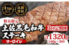 【定期便3回】土佐黒毛和牛サーロインステーキ 計1.32kg（440g×3ヶ月連続お届け) 2Qコース | 特撰 サーロイン肉 最上位等級 A4 A5 最高 ランク 贅沢 厚切り ステーキ用 焼肉用 キャンプ飯 国産 牛肉 高知県 須崎市 TM45000