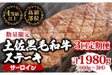【定期便3回】土佐黒毛和牛サーロインステーキ 計1.98kg（660g×3ヶ月連続お届け) 2Uコース | 特撰 サーロイン肉 最上位等級 A4 A5 最高 ランク 贅沢 厚切り ステーキ用 焼肉用 キャンプ飯 国産 牛肉 高知県 須崎市 TM49000
