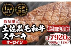 【定期便12回】土佐黒毛和牛サーロインステーキ 計7.92kg（660g×12ヶ月連続お届け) 2Xコース | 特撰 サーロイン肉 最上位等級 A4 A5 最高 ランク 贅沢 厚切り ステーキ用 焼肉用 キャンプ飯 国産 牛肉 高知県 須崎市 TM52000