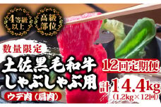 【定期便12回】土佐黒毛和牛ウデ肉しゃぶしゃぶ用 計14.4kg（1.2kg×12ヶ月連続お届け) 3Fコース | 特撰 ウデ肉 肩肉 最上位等級 A4 A5 最高ランク 贅沢 しゃぶしゃぶ　鍋 スライス 焼肉用 小分け 冷凍 国産 牛肉 高知県 須崎 TM60000