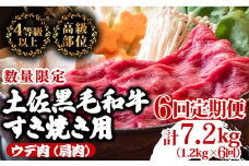 【定期便6回】土佐黒毛和牛ウデ肉すき焼き用 計7.2kg（1.2g×6ヶ月連続お届け)  3Mコース | 特撰 ウデ肉 肩肉 最上位等級 A4 A5 最高ランク 贅沢 すきやき スキヤキ用 鍋 焼肉用 小分け 冷凍 国産 牛肉 高知県 須崎 TM67000