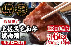 【定期便12回】土佐 黒毛 和牛 焼肉用 計6kg（500g×12ヶ月連続お届け) 4Pコース | 特撰 リブロース ロース 最上位等級 A4 A5 最高ランク 贅沢 焼き肉 やきにく 小分け 冷凍 国産 ブランド 和牛 牛肉 大人気 ギフト リピート リピーター おすすめ ランキング おいしい 限定 高評価 BBQ バーベキュー キャンプ アウトドア 高知県 須崎 TM96000