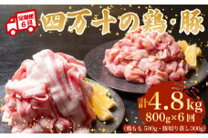 【6ヶ月連続】四万十ブランド 鶏肉500g 豚肉300g（計800g×6回）4.8kg 6回定期便 5Nコース｜ 四万十ポークスライス 四万十ポーク 豚バラ肉 小分け 小間切れ スライス 切り落とし 冷凍 真空パック 細切れ 切身 カット 一口大 カット済み  四万十鶏 鳥肉 とりにく 鶏もも 国産 ブランド 唐揚げ 煮物 鍋 チキン 高知県 須崎市 TM120000