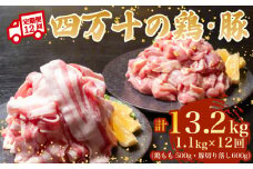 【12ヶ月連続】四万十ブランド 鶏肉500g 豚肉600g（計1.1kg×12回）13.2kg 12回定期便 5Rコース｜ 四万十ポークスライス 四万十ポーク 豚バラ肉 小分け 小間切れ スライス 切り落とし 冷凍 真空パック 細切れ 切身 カット 一口大 カット済み  四万十鶏 鳥肉 とりにく 鶏もも 国産 ブランド 唐揚げ 煮物 鍋 チキン 高知県 須崎市 TM124000