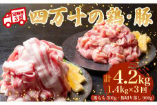 【3ヶ月連続】四万十ブランド 鶏肉500g 豚肉900g（計1.4kg×3回）4.2kg 3回定期便 5Sコース｜ 四万十ポークスライス 四万十ポーク 豚バラ肉 小分け 小間切れ スライス 切り落とし 冷凍 真空パック 細切れ 切身 カット 一口大 カット済み  四万十鶏 鳥肉 とりにく 鶏もも 国産 ブランド 唐揚げ 煮物 鍋 チキン 高知県 須崎市 TM125000