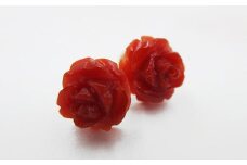 土佐沖血赤珊瑚直径約8.3～8.7mmバラK18 ピアス（fpi-84）