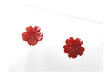 土佐沖血赤珊瑚 桜 長径約7.0mm K18 ピアス （fpi-27）