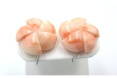 ピンク珊瑚 花 シルバー 約17.5mm イヤリング （fea-35）