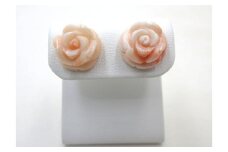 ピンク珊瑚 バラ 約13.0mm シルバー ピアス （fpi-184）
