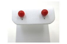 土佐沖血赤珊瑚 約5.25～5.5mm玉 K18 ピアス （fpi-204）