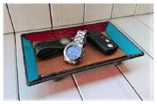 ステンドグラスのトレーA（鹿革のシート付）小物入れ アクセサリートレー トレイ レザー 革小物 シカ革 ディスプレイインテリア 卓上 おしゃれ 雑貨 グラス ガラス【R00663】